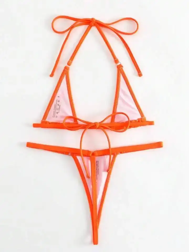 Thumbnail: Sexy Pure Color Three-Point Bikini Backless Strapless Split Swimwear Trendy Knot