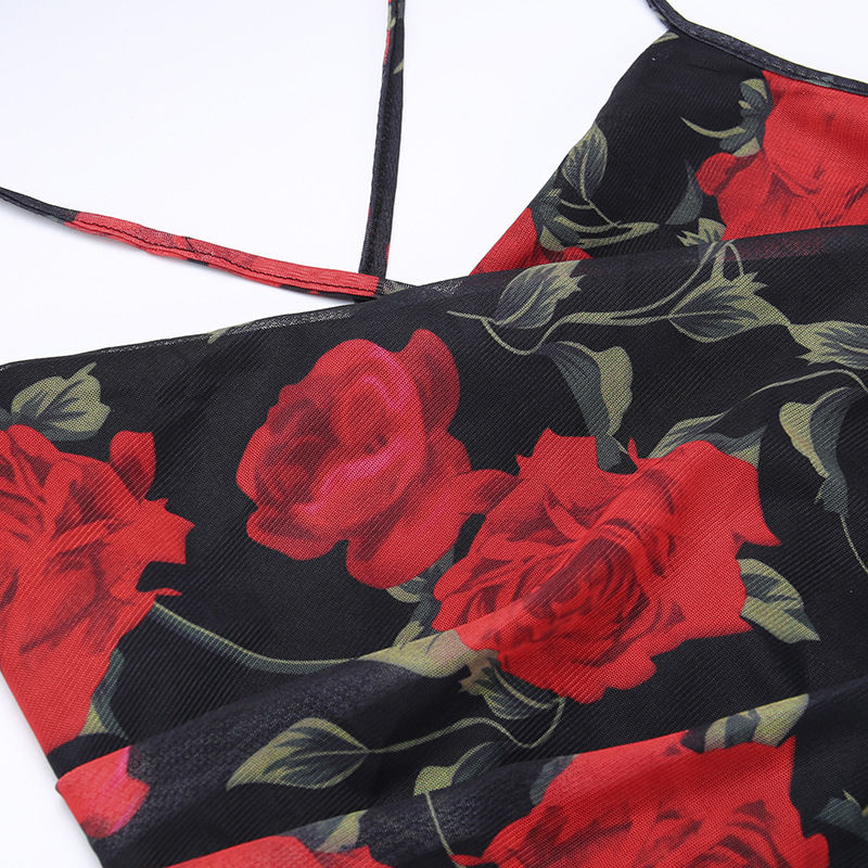 Thumbnail: Flowers Print Spaghetti Strap Dresses Women Temperament Package Hip Bodycon Long