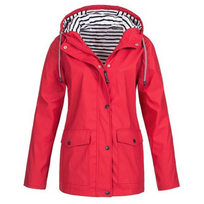 Thumbnail: Solid Rain Jacket Plus Size  Waterproof Windproof Hooded Raincoat