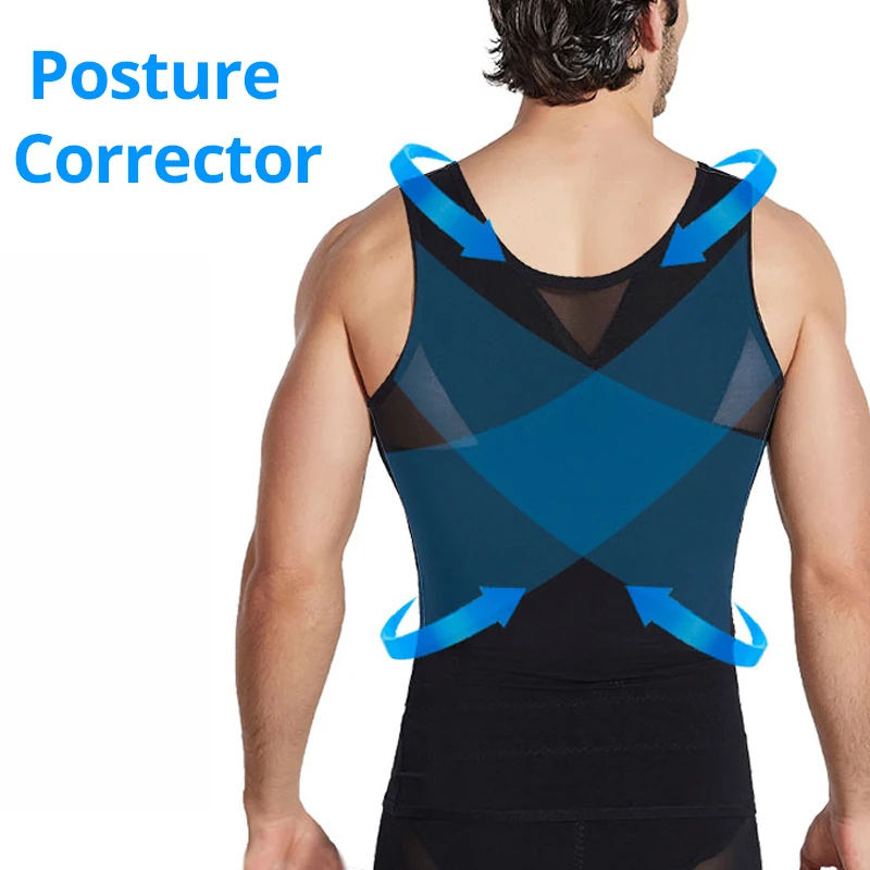 Thumbnail: Compression Shirts for Men Slimming Undershirt Body Shaper Fitness Tank Tops Wor