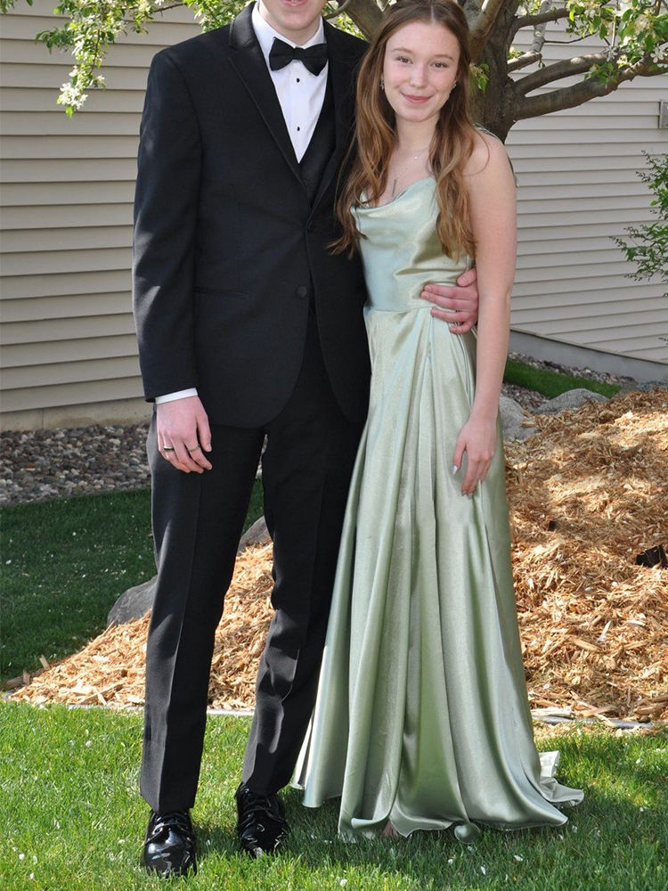 Thumbnail: Romagic Sexy Mint Backless LaceUp Bridesmaid Dress Evening Gown Satin Slip Slit 