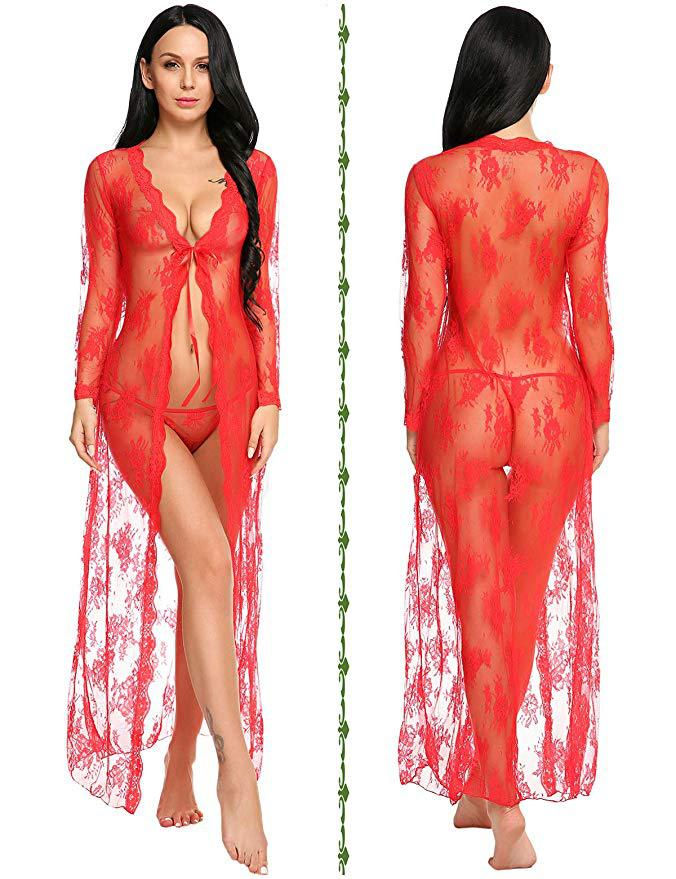Thumbnail: Long Sleeved Lace Nightdress