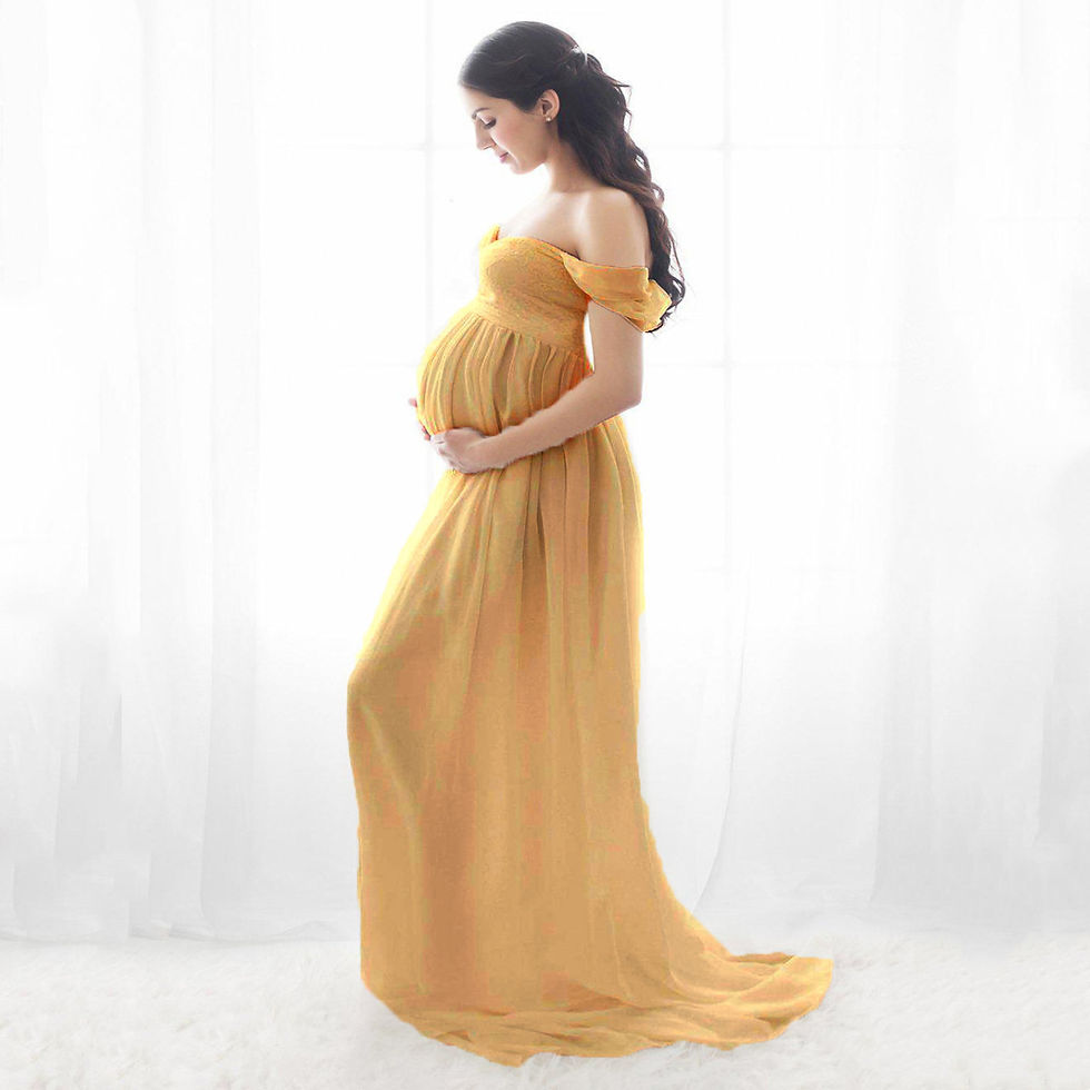 Thumbnail: Maternity Dresses for Photo Shoot Off Shoulder Short Sleeve Mesh Sheer Split Lon