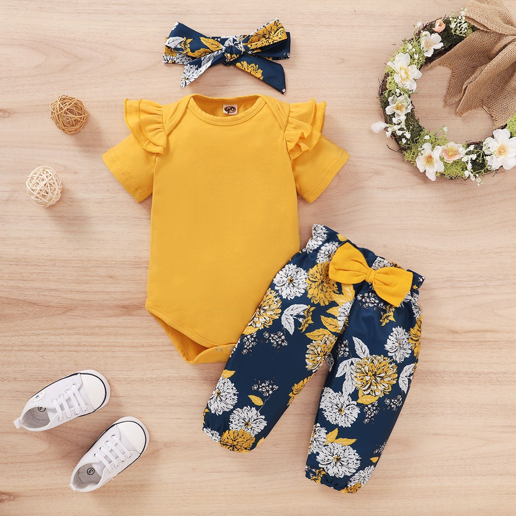 Newborn Baby Girls Clothing Set Infants Girl Short Sleeve Bodysuit+Floral Pants