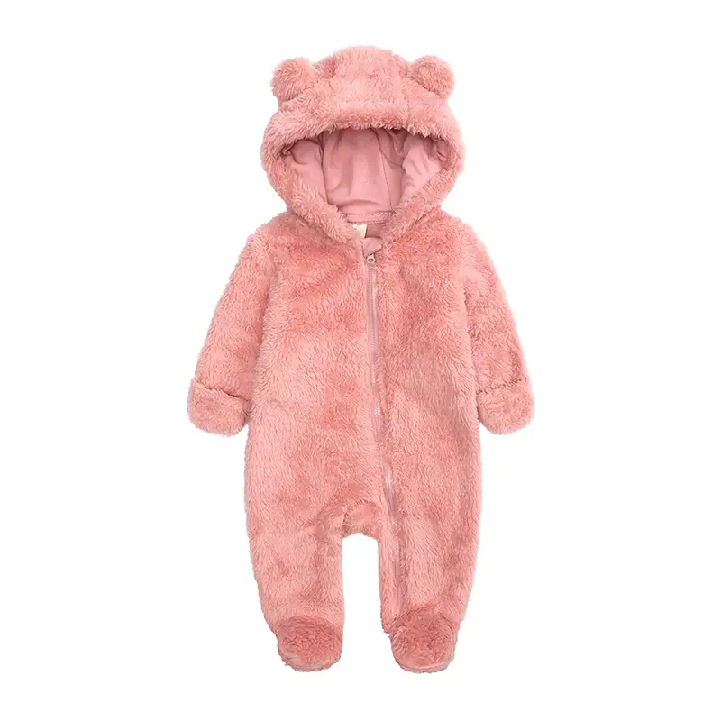 Thumbnail: Newborn Baby Winter Fleece Romper Solid Hooded Thick Infant Outfits For 0-24M Ko