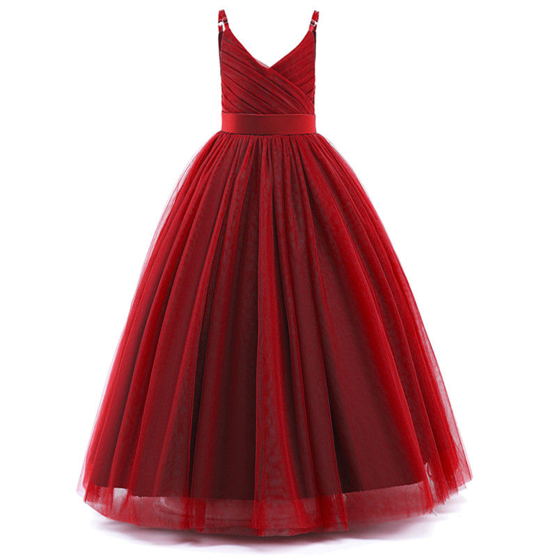 Thumbnail: Girl Long White Bridesmaid Dresses For Wedding Prom Gown Big Bow Girls Party Dre