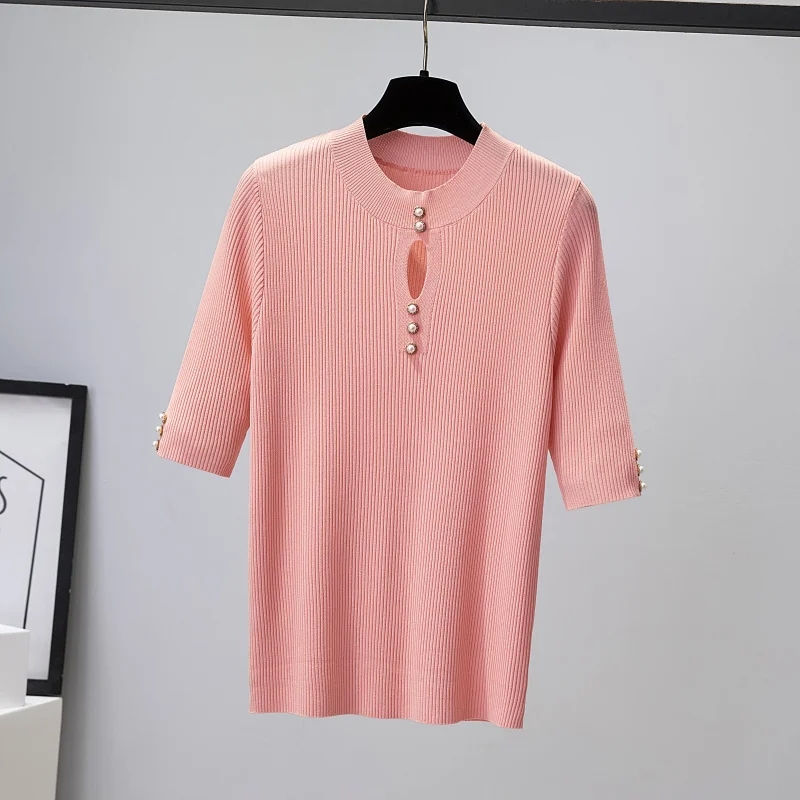Thumbnail: 2025 Spring Autumn Korean Fashion Solid Sweater Women Short Sleeve Tops Pull Fem