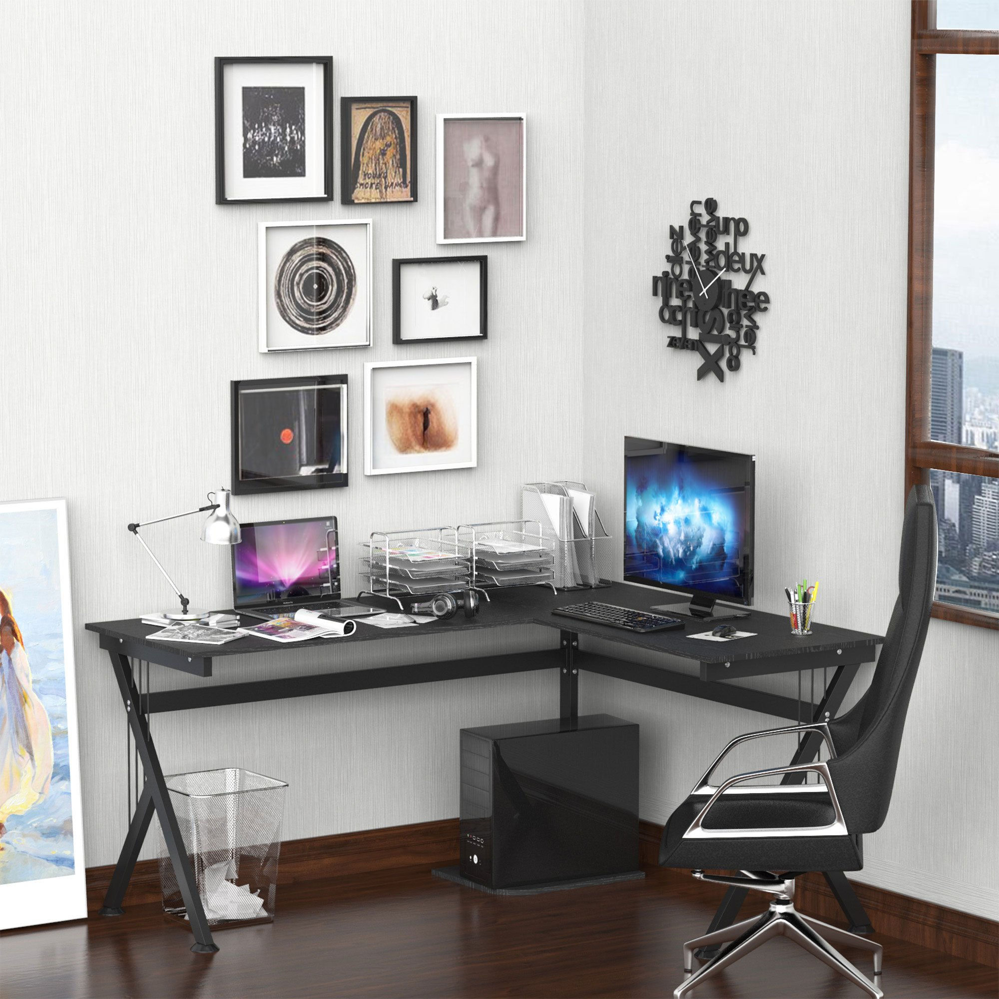 L Shaped Gaming Desk, 155cm Corner Computer Desk with CPU Stand for Home Office,