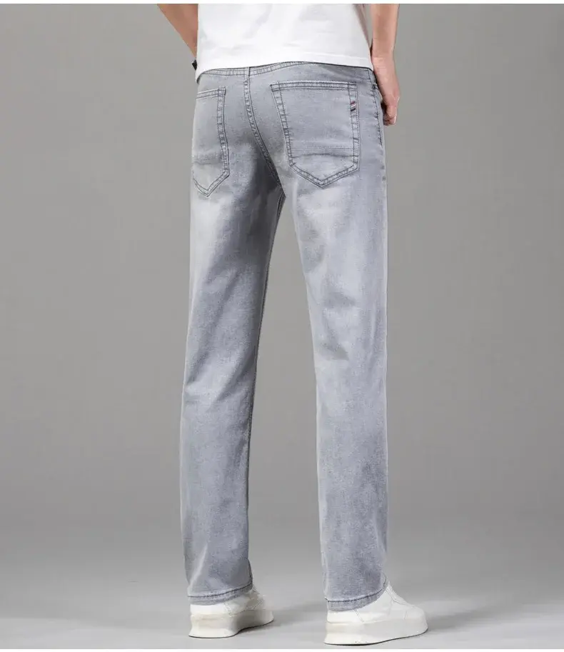 Thumbnail: Summer Thin Men's Elastic Cotton Jeans Fashion Gray Comfortable Business Straigh