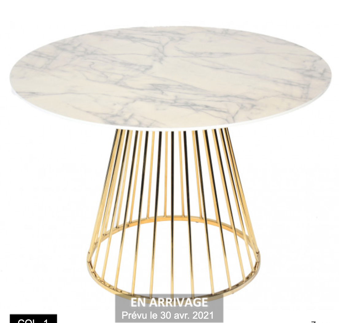 Table ronde 110cm plateau MDF imitation Marbre blanc