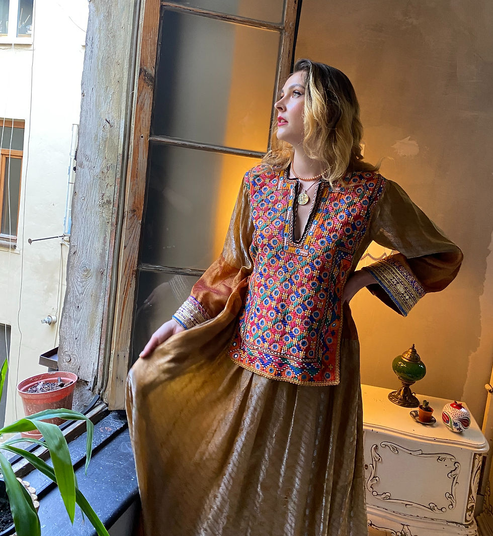 Thumbnail: Golden Vintage Afghan Embroidery Dress