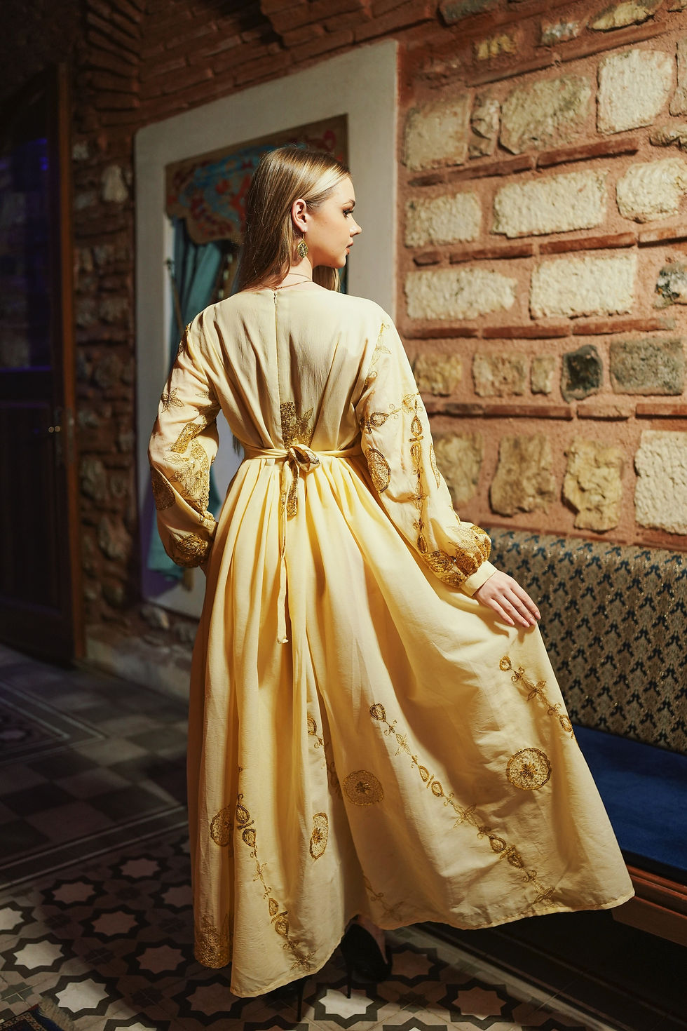 Thumbnail: Yellow Gul Dozi Embroidery Dress