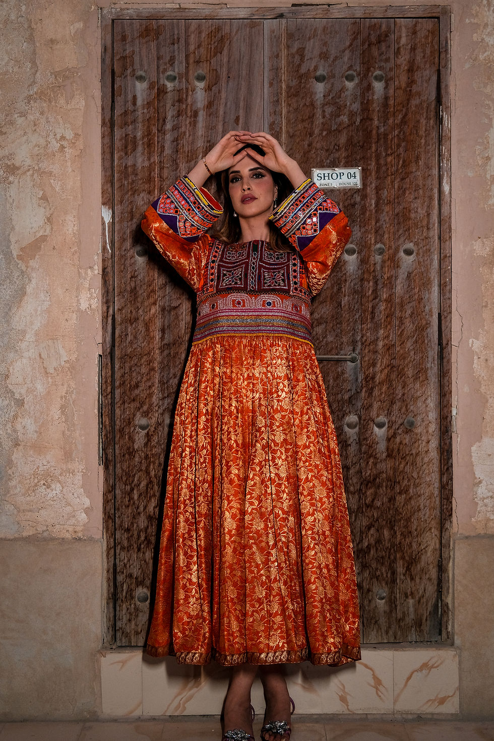 Thumbnail: Silky Banaras Mirrorwork Dress