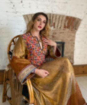 Golden Vintage Afghan Embroidery Dress