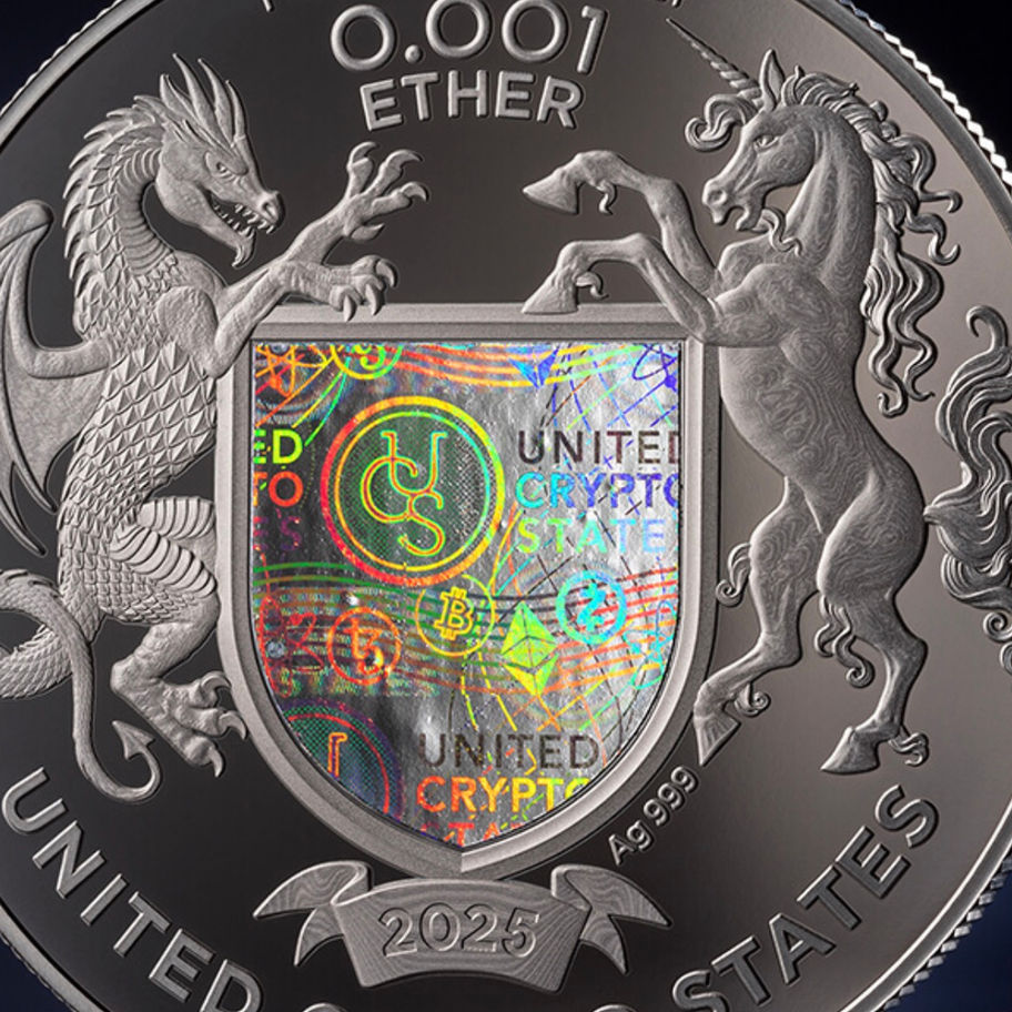 Срібна монета United Crypto States 2025 Ethereum 0.001 Ether, 1 унція, Proof, Ruthenium plating