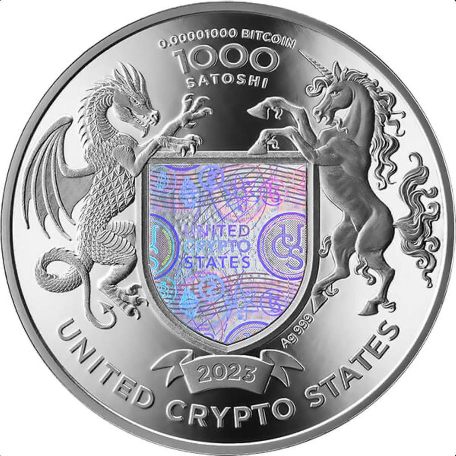Срібна монета United Crypto States 2023 Liberty Eagle 1000 Satoshi 1 oz Proof, срібло .999