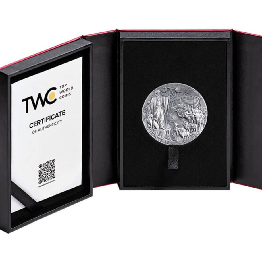 Срібна монета Cameroon 2025 “The Noah’s Ark”, 2 унції срібла .999, Antique Finish, високий рельєф.