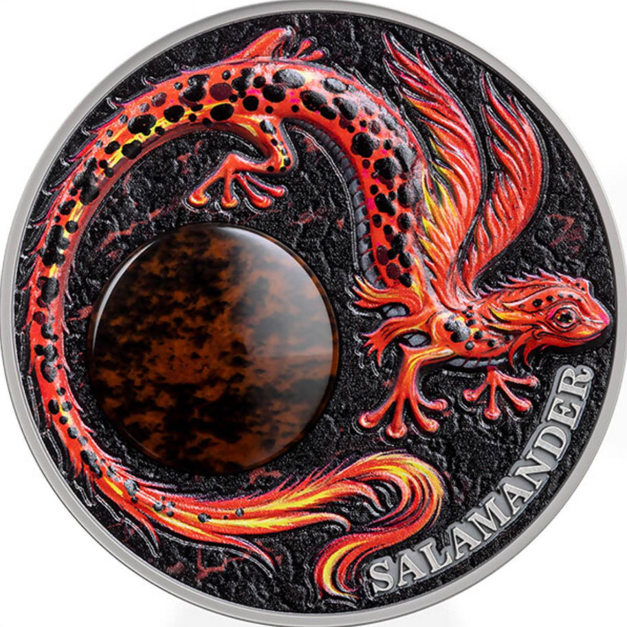 Срібна монета Ghana 2024 Salamander 2 oz Ag .999 Chronicles of Fire