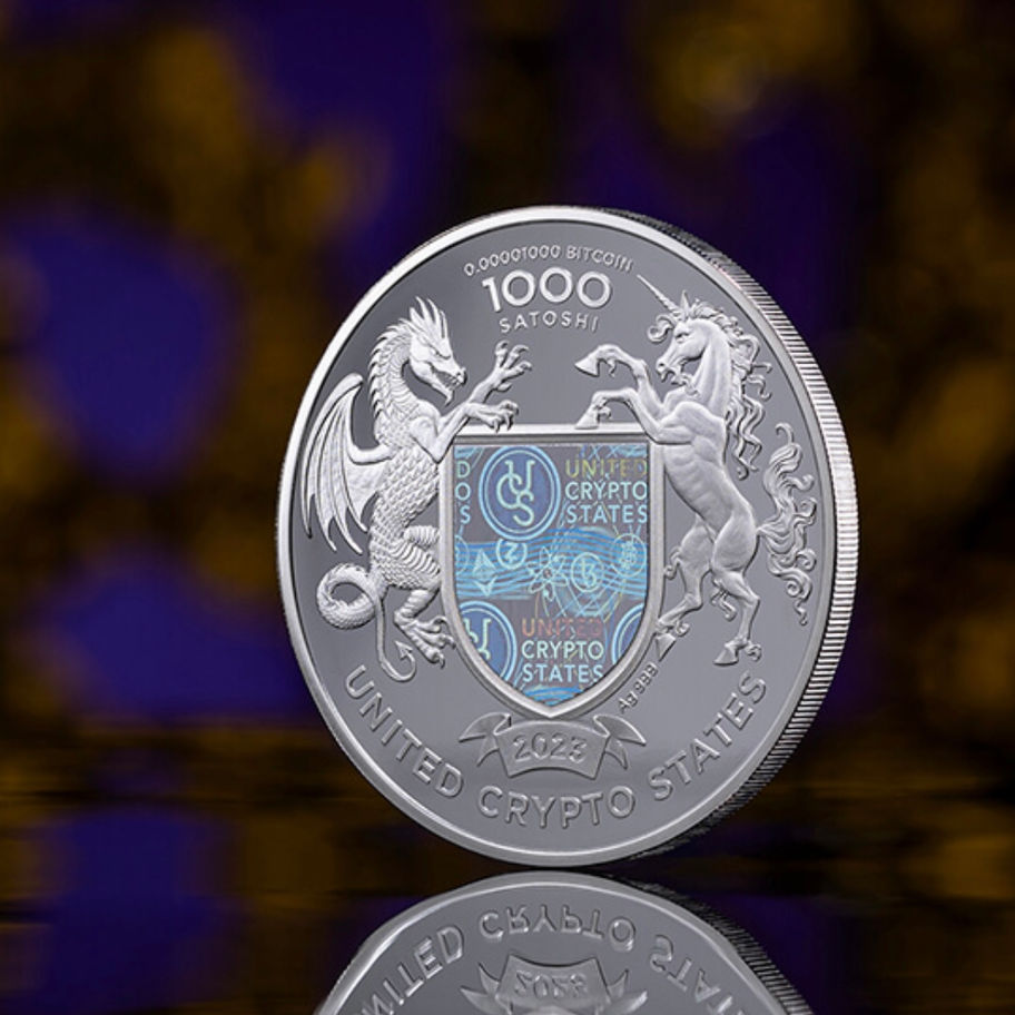 Срібна монета United Crypto States 2023 «Statue of Liberty» 1000 Satoshi 1 oz із зображенням Статуї Свободи у високому рельєф