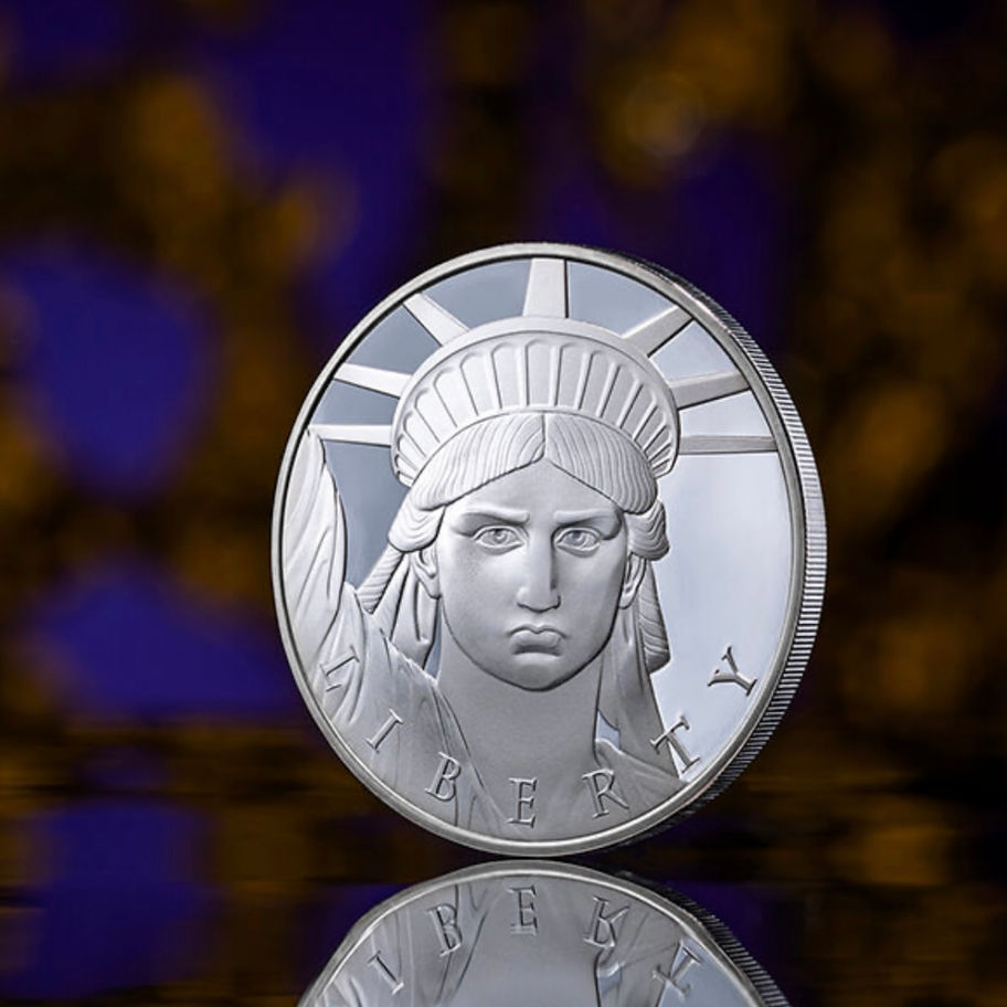 Срібна монета United Crypto States 2023 «Statue of Liberty» 1000 Satoshi 1 oz із зображенням Статуї Свободи у високому рельєф