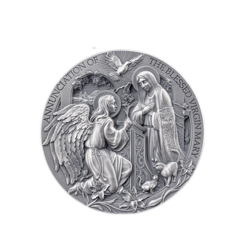 Срібна монета The Annunciation 2025, 2 унції срібла .999, високий рельєф, античний фініш, серія Bible Stories, Камерун