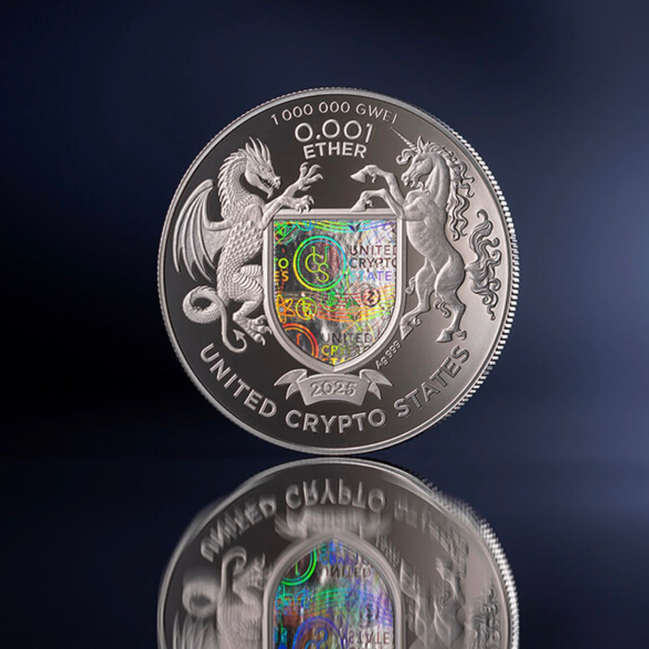 Срібна монета United Crypto States 2025 Ethereum 0.001 Ether, 1 унція, Proof, Ruthenium plating