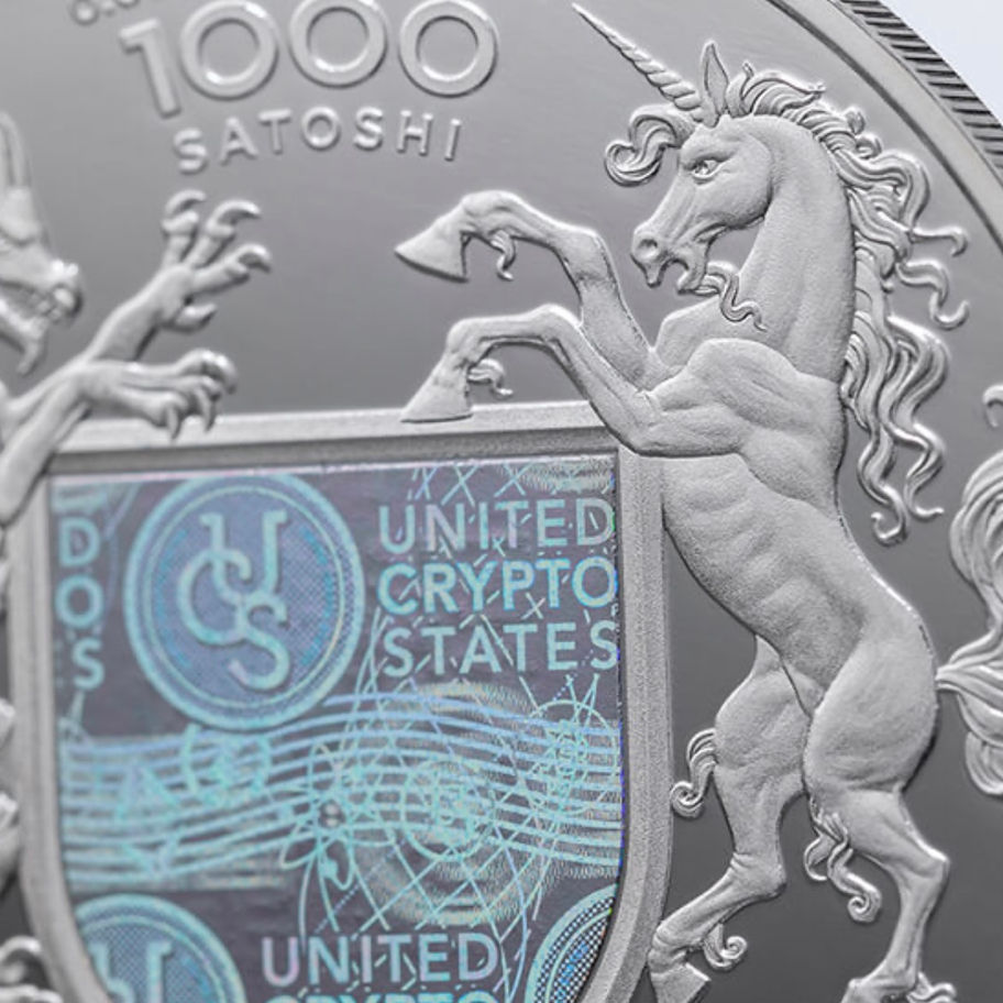 Срібна монета United Crypto States 2023 «Statue of Liberty» 1000 Satoshi 1 oz із зображенням Статуї Свободи у високому рельєф