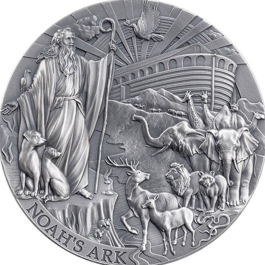 Срібна монета Cameroon 2025 “The Noah’s Ark”, 2 унції срібла .999, Antique Finish, високий рельєф.