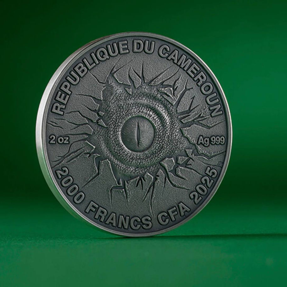 Срібна монета Cameroon 2025 Lost World Triceratops 2 oz Ag .999