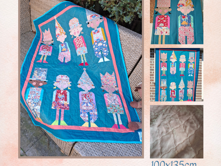 Na het afmaken van een aantal volwassen quilts, alvast voor de Markt onder de Linden, een geinig kinderquiltje gemaakt met als thema een verjaardagsfeestje. Ik werd er al vrolijk van tijdens het maken en nu het af is is het toch een droppie geworden (al zeg ik het zelf 😉)