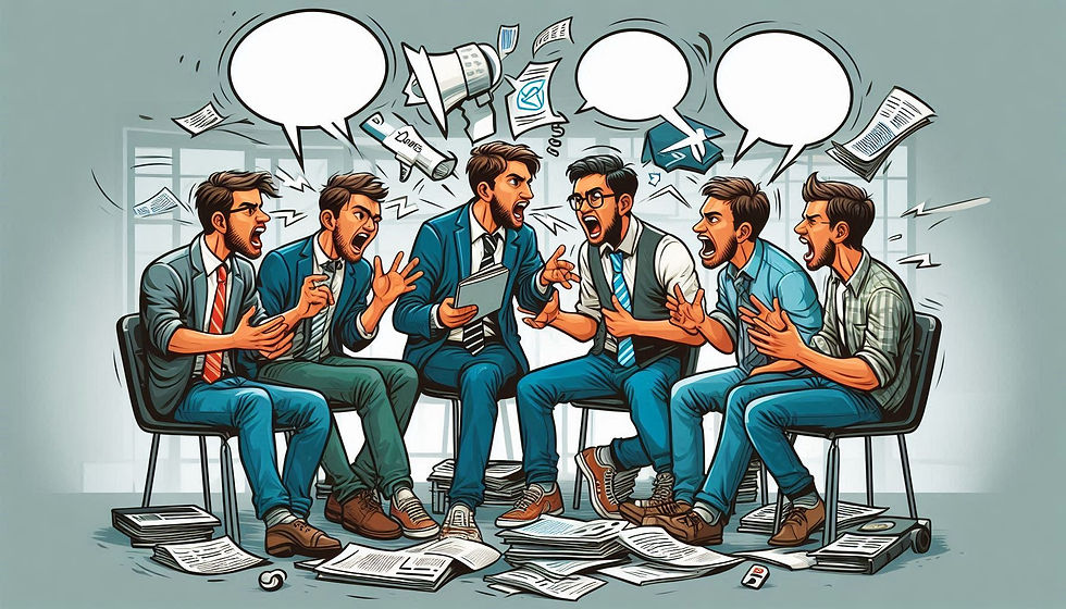 Imagen generada con IA en la que se ve a un grupo de amigos discutiendo