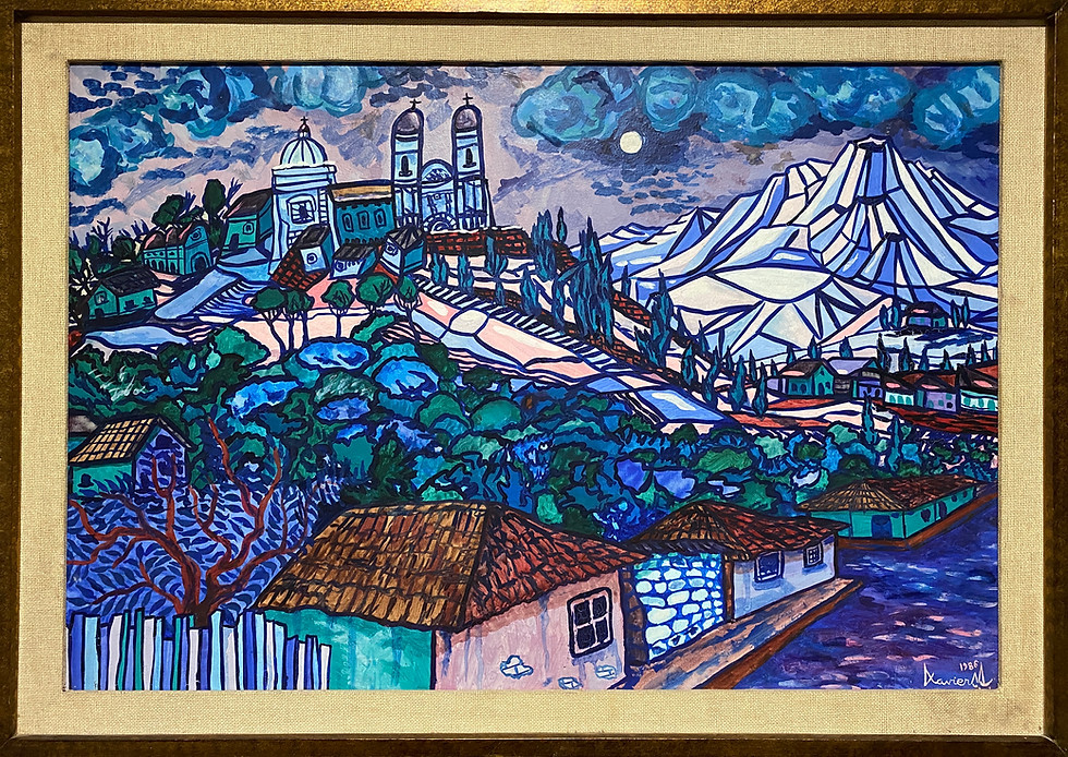 Xavier Castellanos - Pueblo Azúl con luna llena