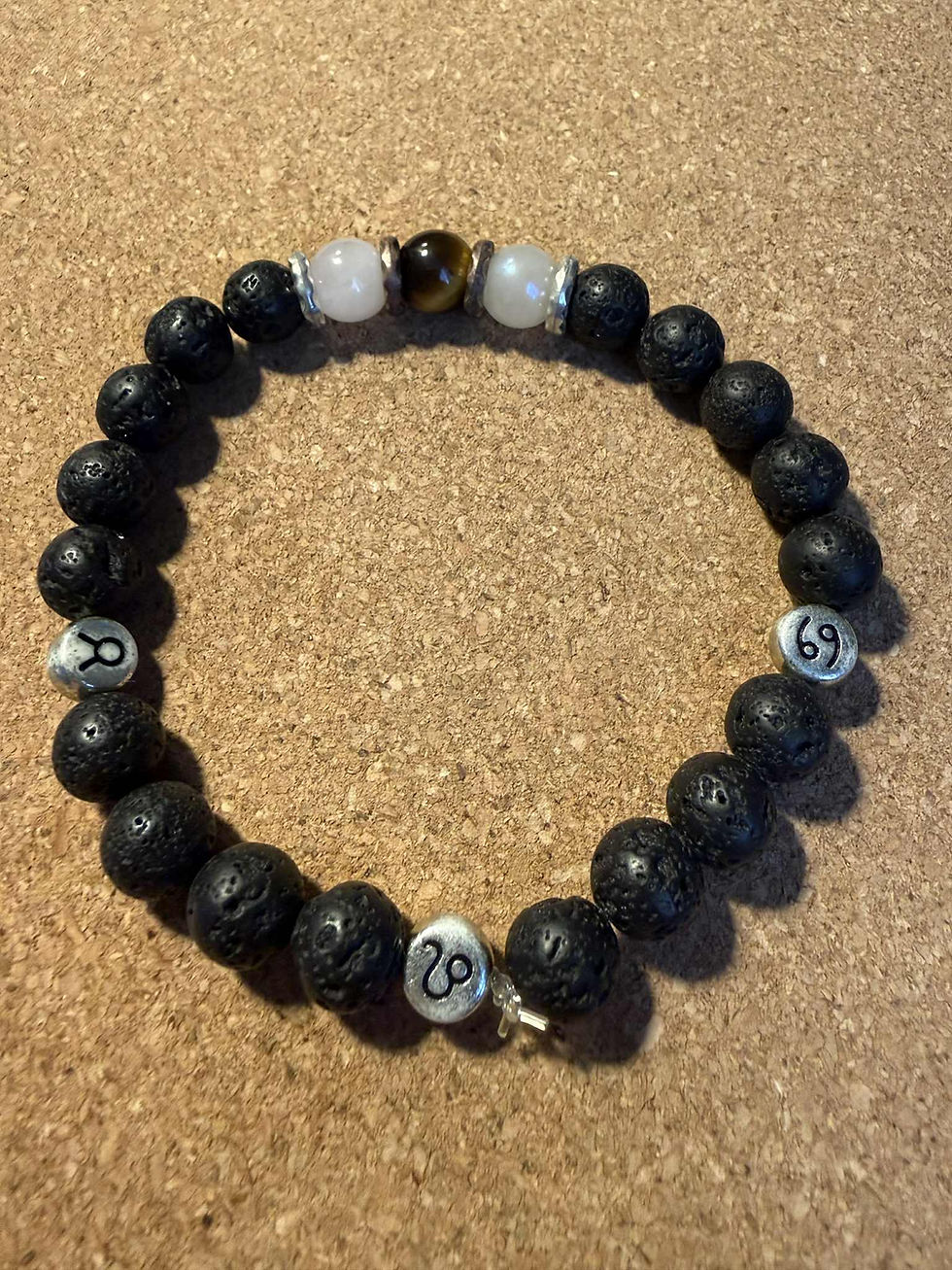 Bracelet énergétique fait main en perles de lave noire, orné de perles numérotées et pierres naturelles dont œil de tigre et