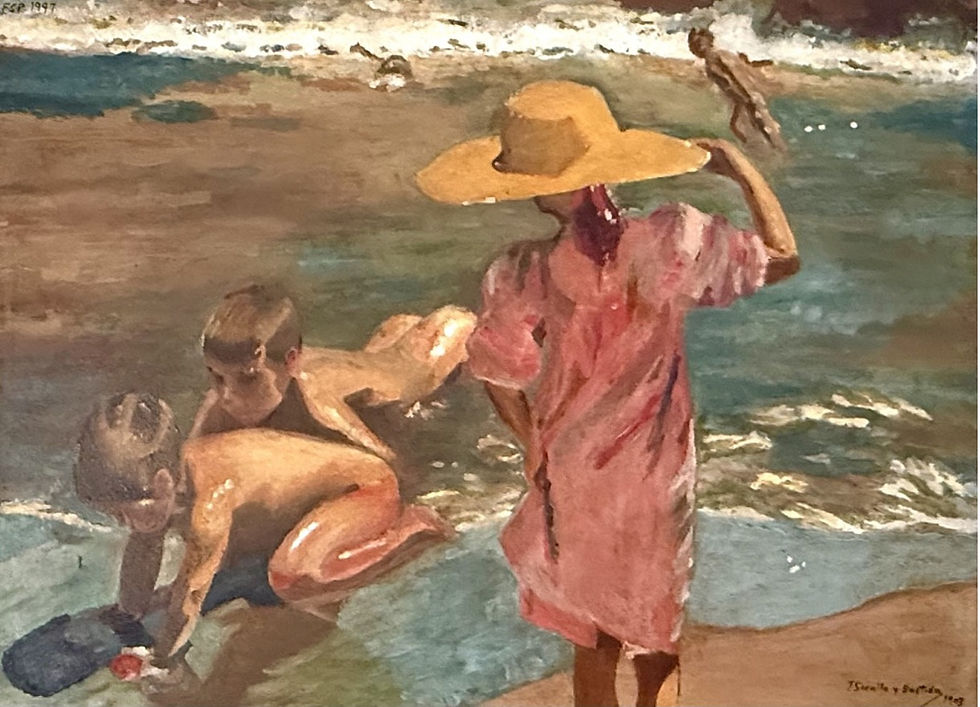Copy of a painting by Joaquín Sorolla of children playing on the beach, Fernando Sanz Pinto.