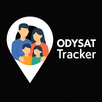 Ilustración de una familia protegida por un rastreador GPS, representando seguridad, tranquilidad y control total gracias a OdySat Tracker