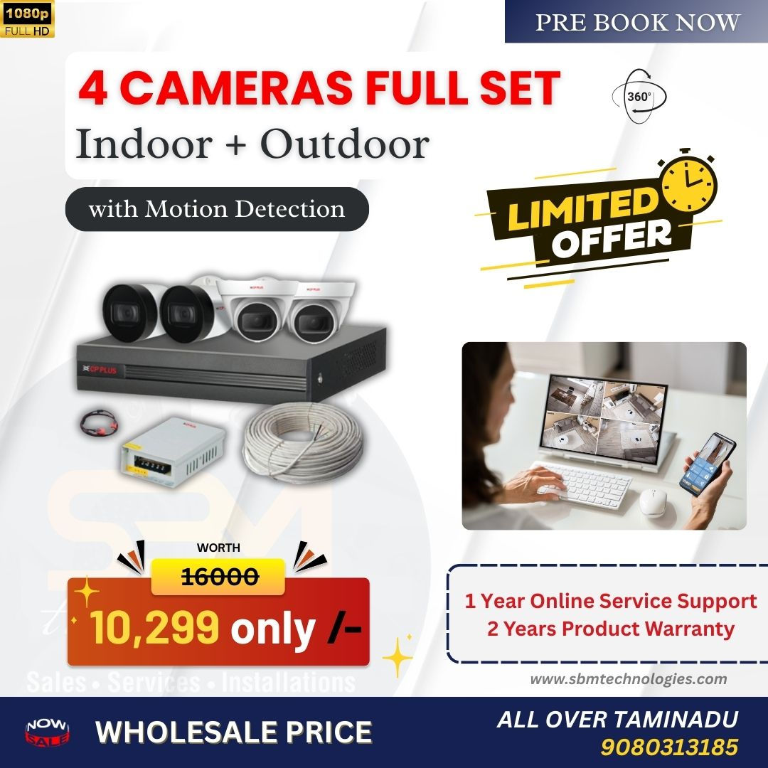 CP Plus 2.4MP HD 1080p | 4 Cameras Full Set ( Ready to Install )