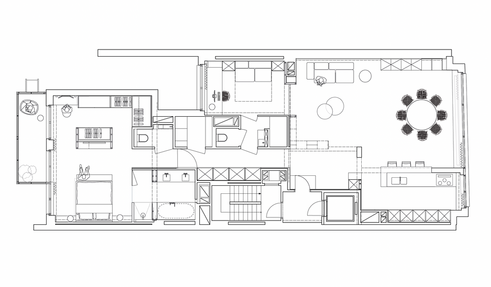 Appartement in Antwerpen ontworpen door Studio AP – interieurarchitectuur met oog voor design, travertin texturen en maatwerk in keuken, leefruimte, tv-room, badkamer, slaapkamer, dressing en hall.