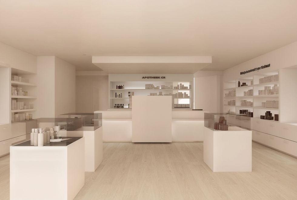 Totaalrenovatie van een pharmacy in Turnhout door Studio AP – high-end interieurarchitectuur met luxe materialen, verfijnde texturen en tijdloos design.