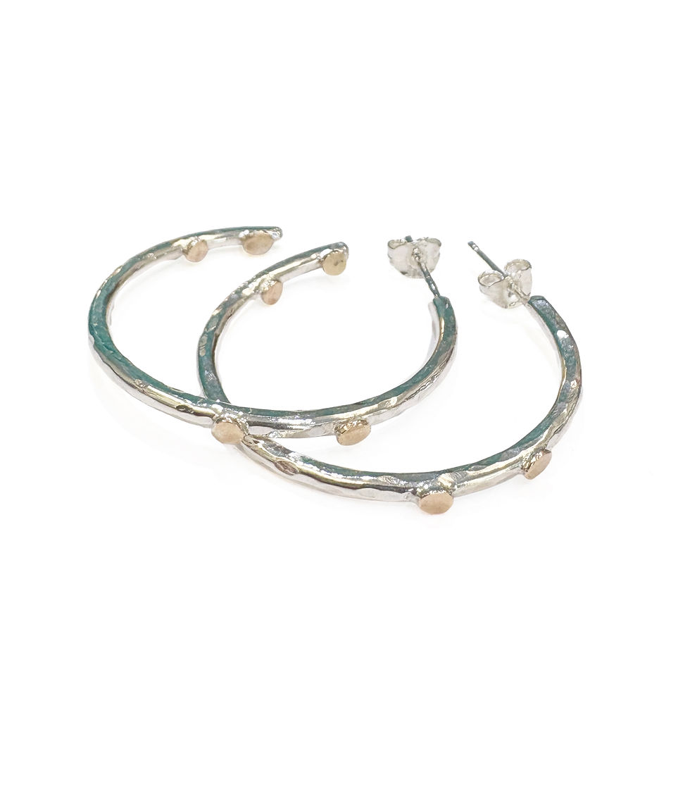 Thumbnail: Silver and 9ct gold hoop earrings