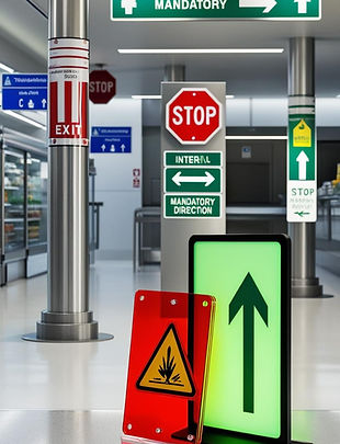 Uma cena realista e bem iluminada de um ambiente industrial e comercial exibindo diversas