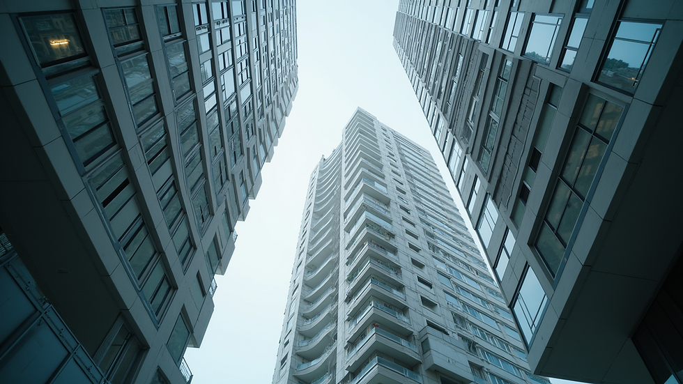 Eye-level view of a modern apartment building