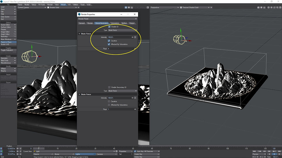 GI caustics and affected by volumetrics enabled.