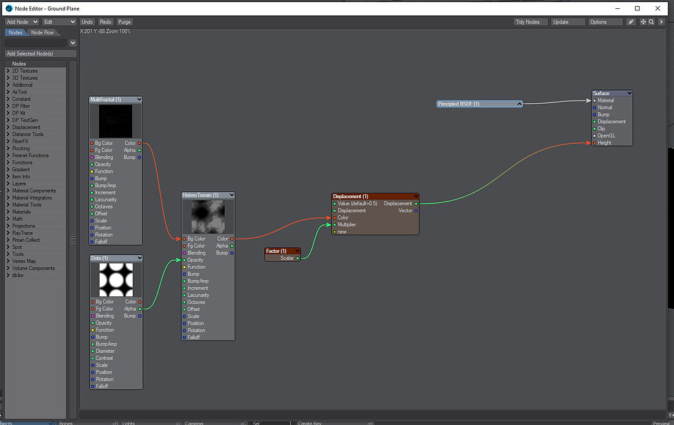 I copied and pasted the plane displacement network and connected it to the height buffer input.