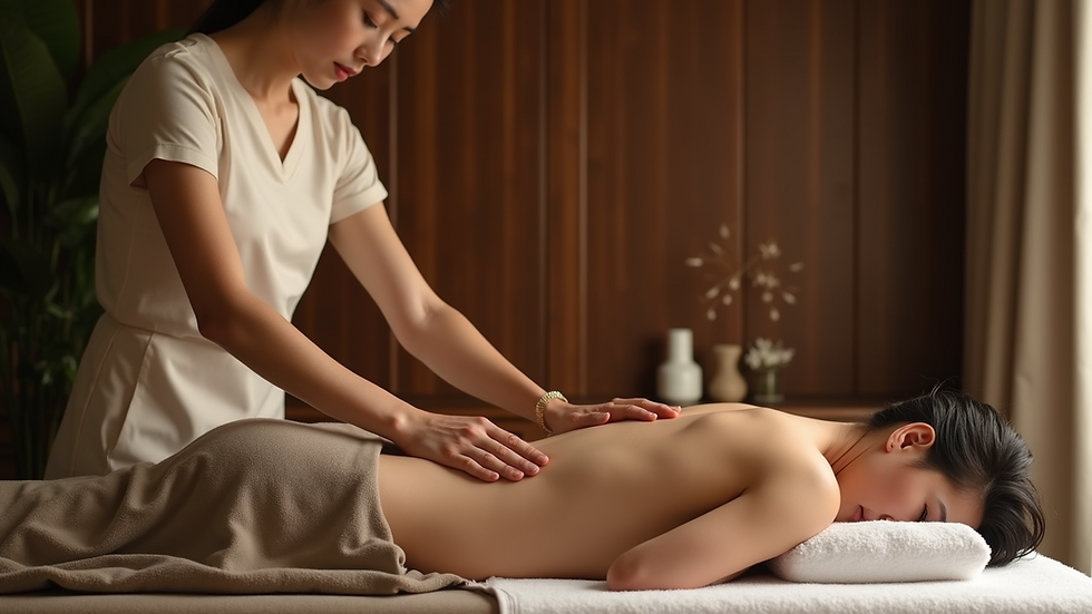 Nahaufnahme eines Masseurs, der eine traditionelle Thai-Massage durchführt