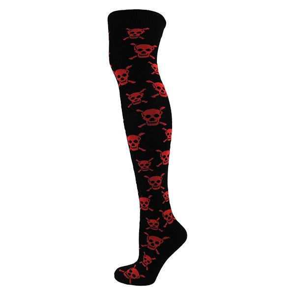 Thumbnail: Skulls On Black Over The Knee Socks