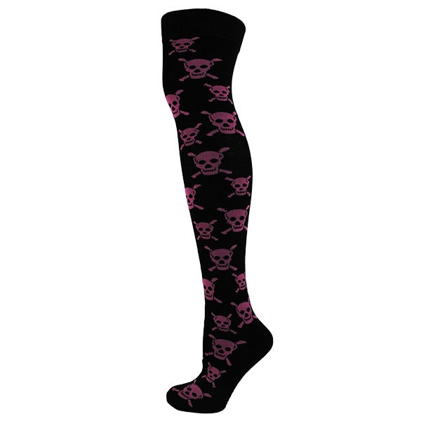 Thumbnail: Skulls On Black Over The Knee Socks