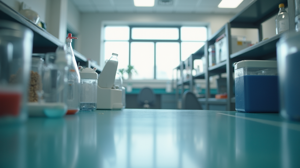 Eye-level view of a well-organized school science lab with safety equipment
