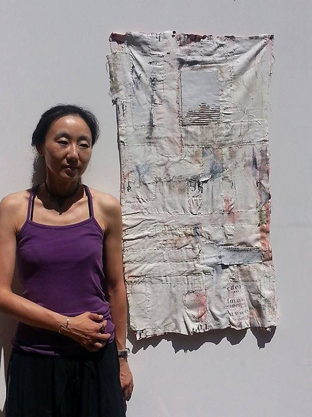 Laura OH mixed-media quilt co-lab with Carl Heyward GAP I VENICE 2014