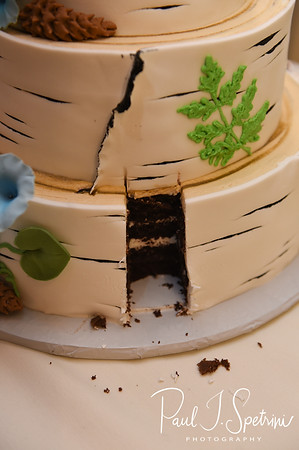 Nate and Kaytii cut their cake during their May 2018 wedding reception at Meadowbrook Inn in Charlestown, Rhode Island.