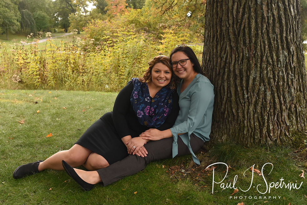 Brittany & Alisa pose for a photo during their October 2018 engagement session at Roger Williams Park in Providence, Rhode Island.